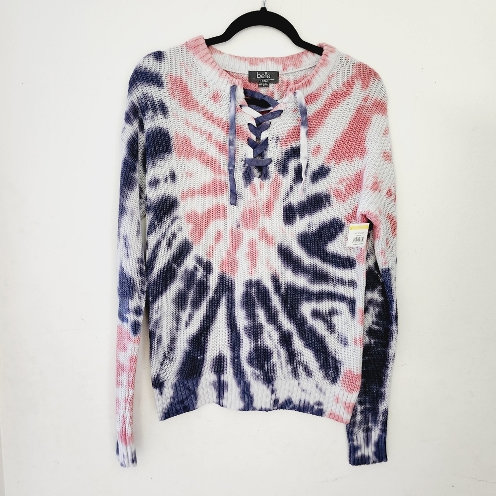 NWOT belle by belldini tie dye lace-up sweater